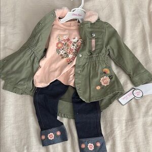 Little Lass Green Jacket with Floral Details